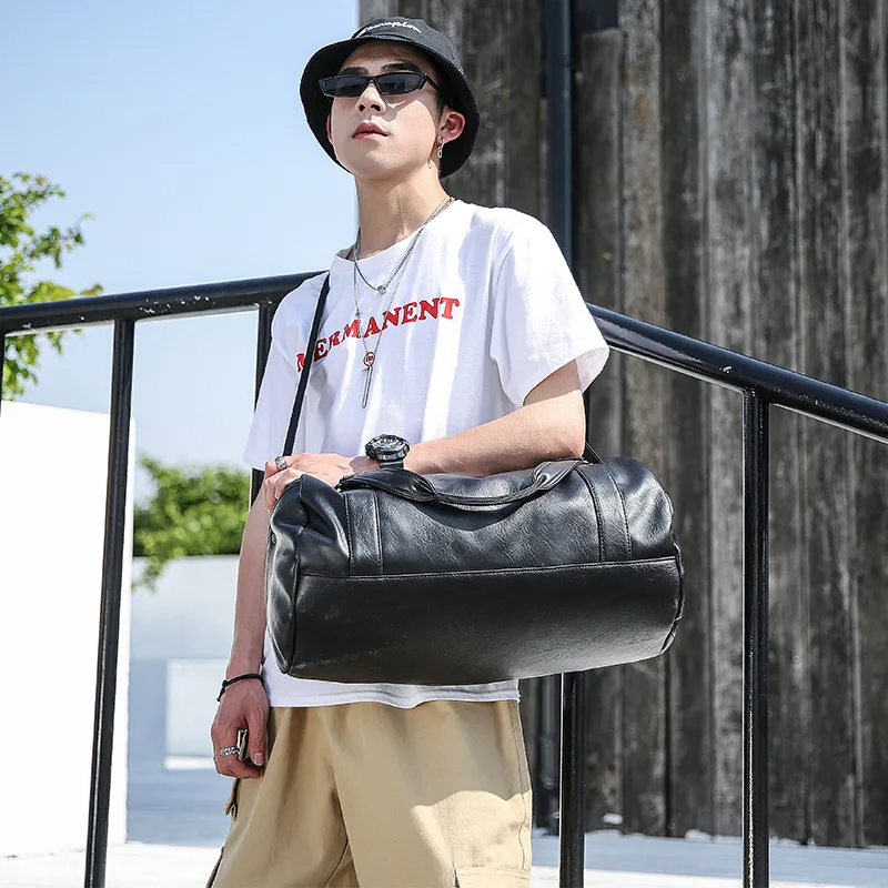 

PUOU Travel Bag Men's Handbag Men's Sports Fitness Bag Leisure Travel Tourism Large Capacity Leather Handbag Bag Tide