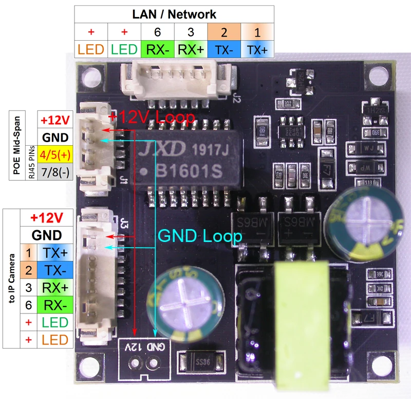 POE сплиттер питания по Ethernet Регулятор модуль Плата вход DC48V/выход DC12V 1.0A конец-Span+ Mid-Span сплиттер IEEE802.3af