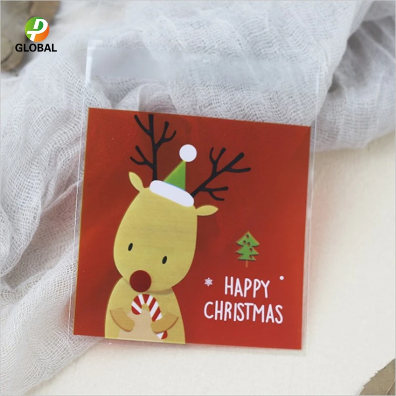 {D& P 100pcs 10X10+ 3 см Рождество печенья конфеты упаковки хлеба самоклеящаяся Пластик печенье закуски выпечка посылка милые сумки через плечо