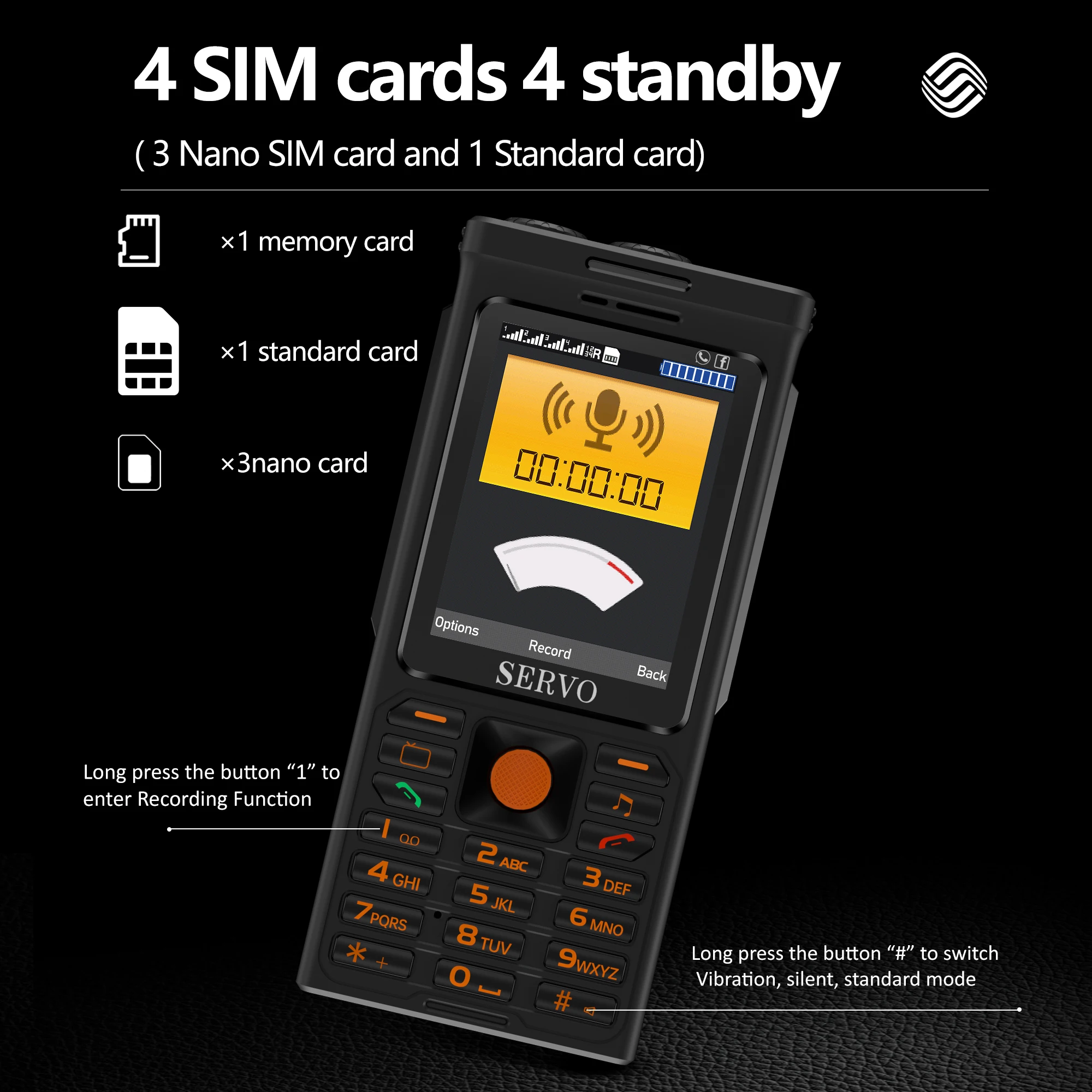 SERVO X3 PRO 4 SIM-карты режима ожидания ТВ сотовый телефон скорость набора номера один