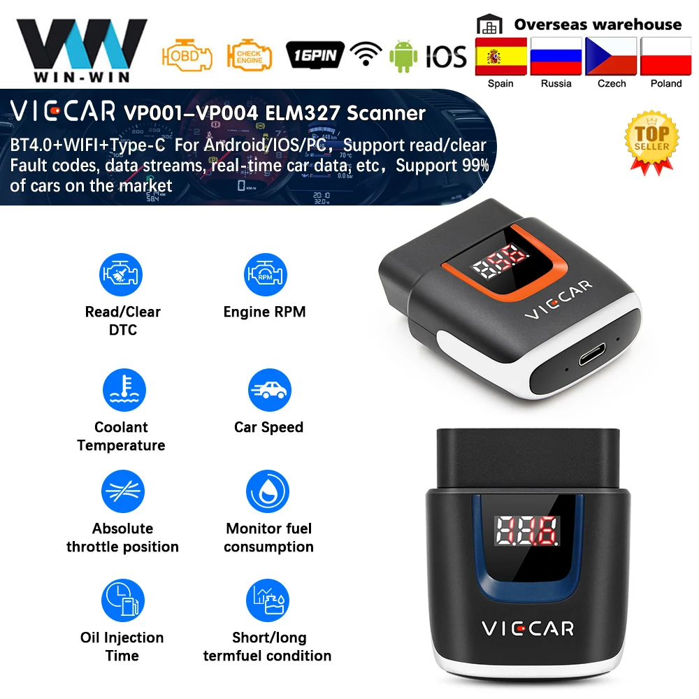Viecar ELM327 PIC18F25K80 OBD 2 OBD2 Bluetooth совместимый WIFI для IOS сканер автомобильные инструменты