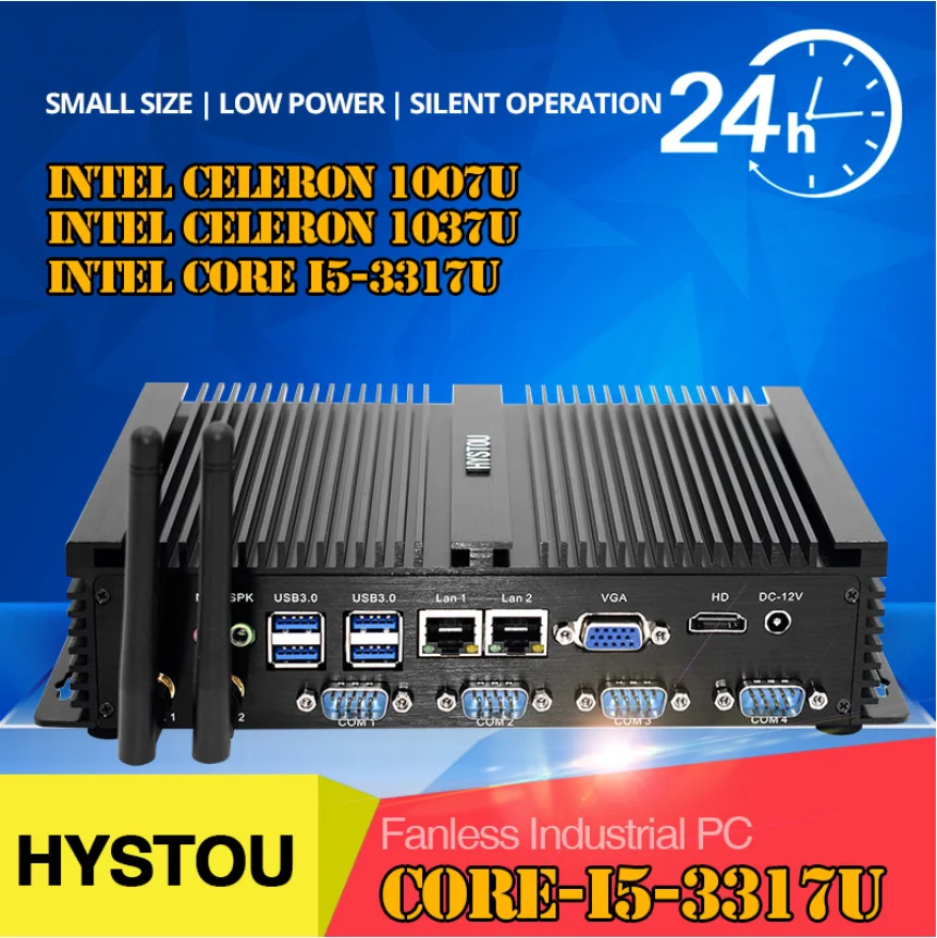 2 LAN Мини ПК Wind10 XP безвентиляторный промышленный компьютер Intel Core i5 3317U Celeron 1037U 1007U с