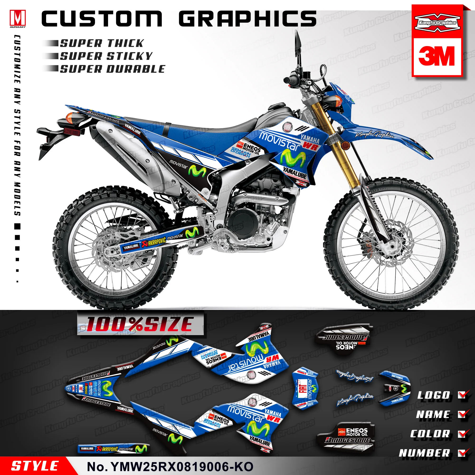 KUNGFU графика мотоцикл токарный Набор наклеек MX наклейка для Yamaha WR250R WR250X WR 250R 250X