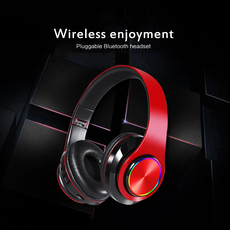 

Беспроводные наушники со светодиодной подсветкой, Bluetooth 5,0, складные наушники с микрофоном, Hi-Fi наушники, модные наушники