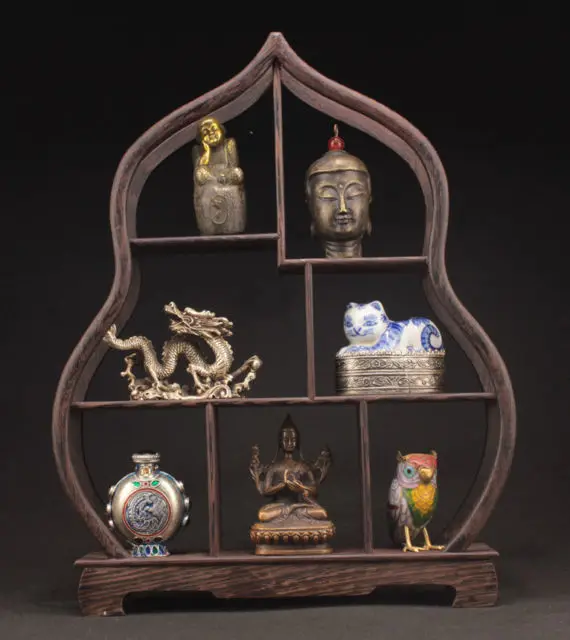 

SUPERB BIG OLD ROSEWOOD HAND CARVED BURNISH STAND SHELF FOR SNUFF BOTTLE