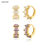 andywen 925 sterling silver gold white purple zircon pave huggies piercing women crystal spain styles jewelry crystal clips