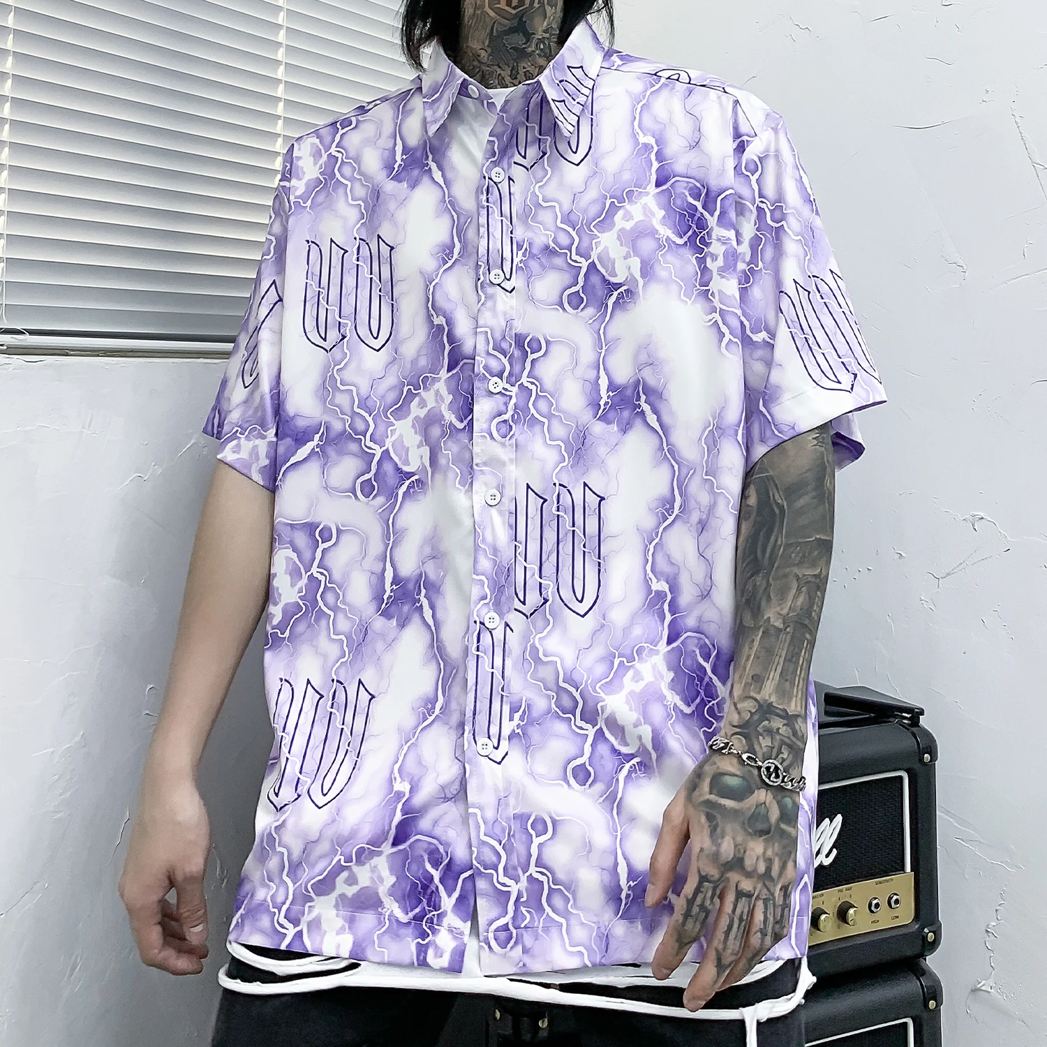 Мужская хлопковая рубашка с короткими рукавами Повседневная Свободная уличная в