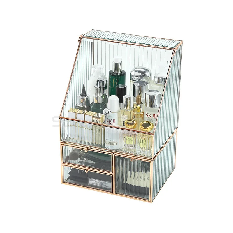 

Cosmetics storage box glass, household large capacity perfume, dresser rack.