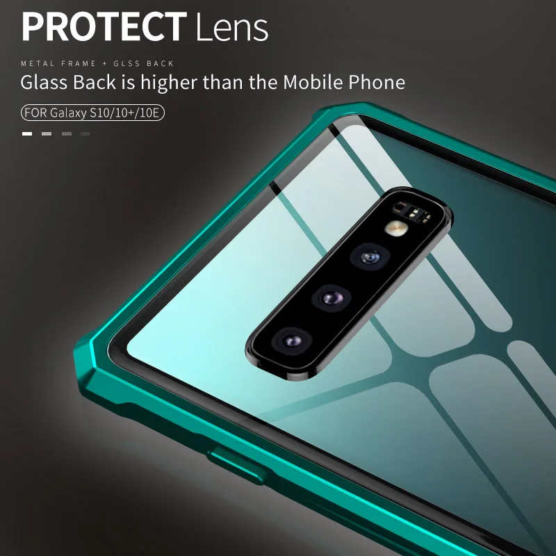 Металлический бампер для Samsung Galaxy S10 чехол с прозрачным стеклом и задней