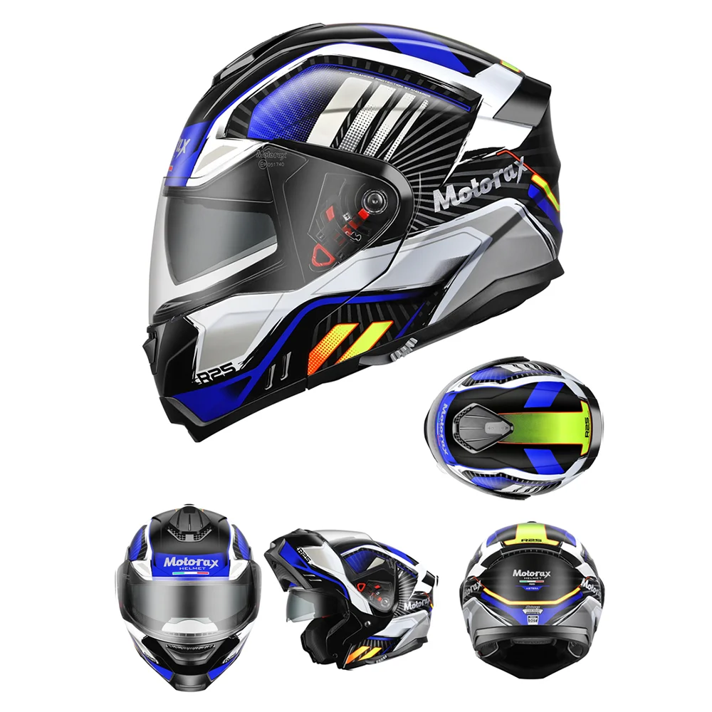 Шлем гоночный мотоциклетный с двойными линзами откидной шлем для езды по