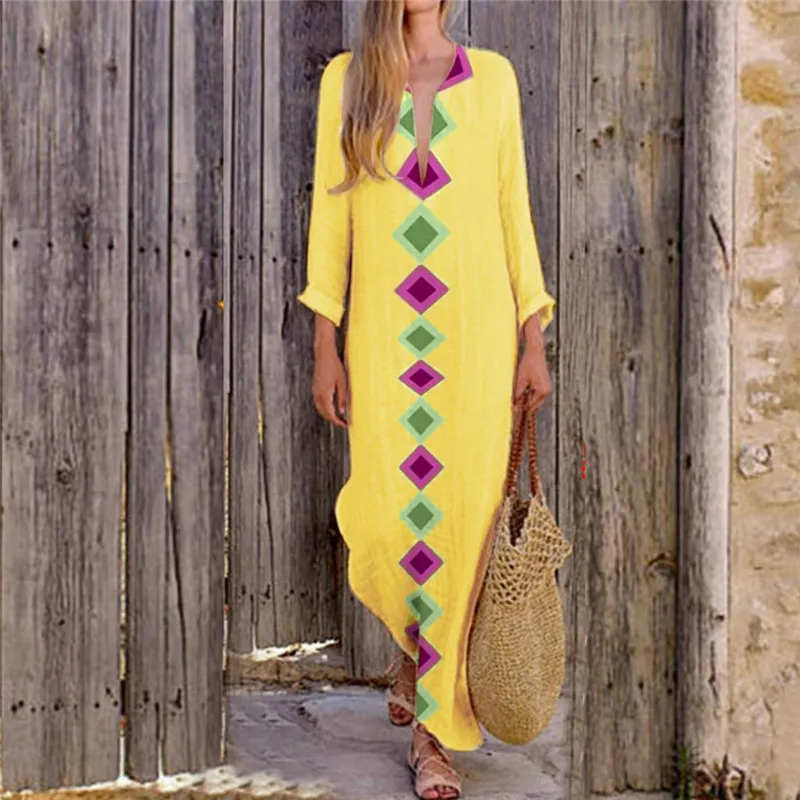 Женское платье-макси с V-образным вырезом и Боковым Разрезом | Женская одежда