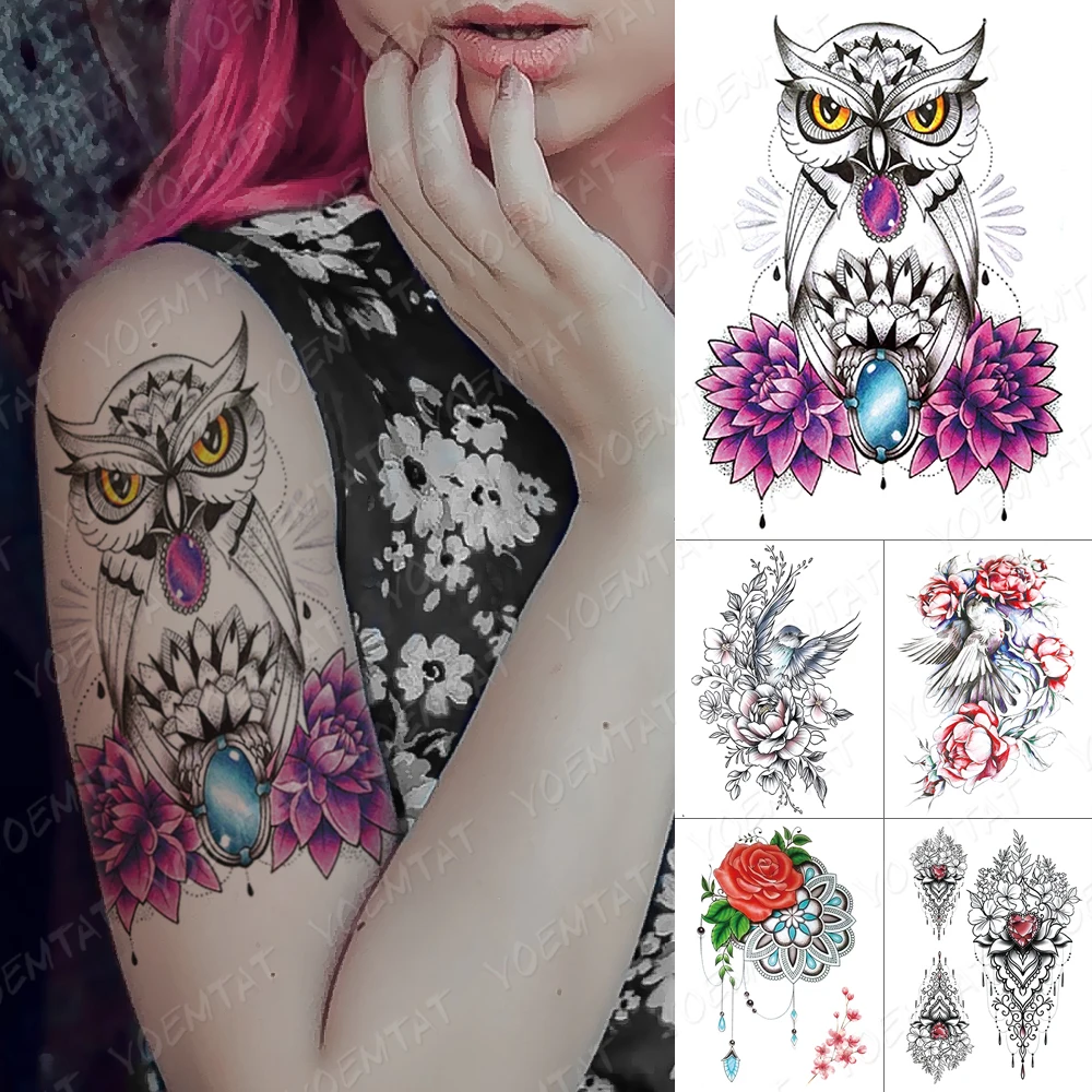 

Waterproof Temporary Tattoo Sticker Starry Dream Mermaid Flash Tattoos Owl Dream Catcher Body Art Arm Fake Tatoo Women Men