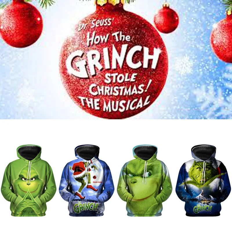 How the Grinch палантин с рождественским принтом Мужские Толстовки Новая мода Забавный