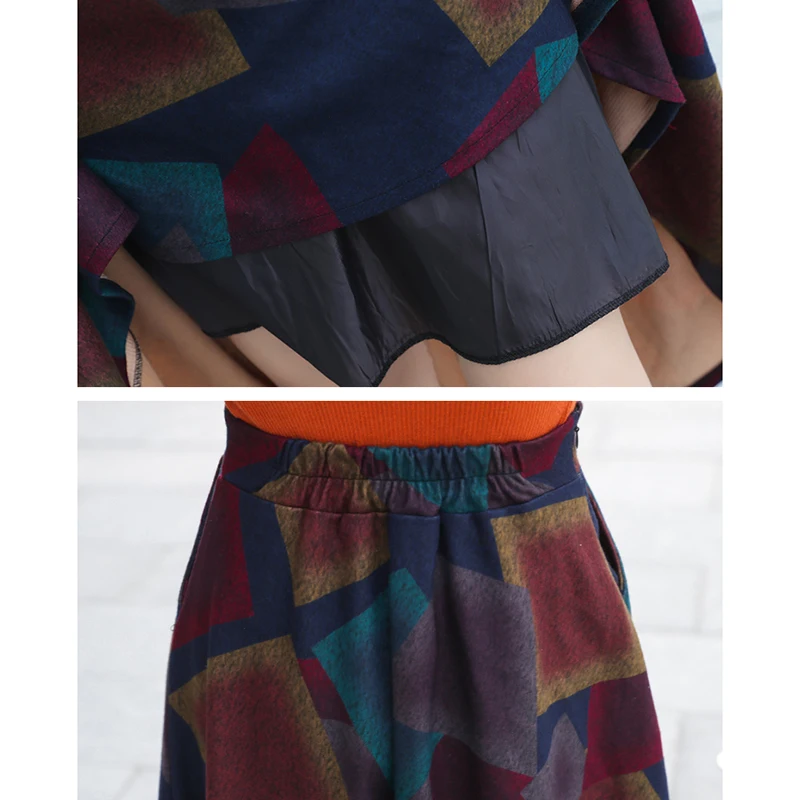 

2020 Autumn Winter woolen Maxi Women's Skirt Elastic High Waist Vintage Print Jupe Longue Femme Plus Size Tartan A-Line Skirts