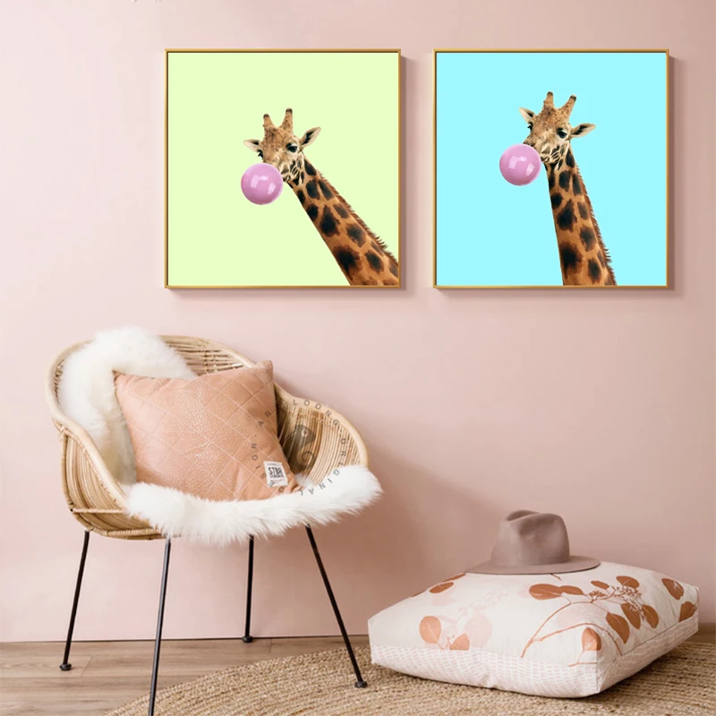 

RELIABLI ART Blue Green Deer Animal Posters And Prints Canvas painting Wall Art For Living Room Decorative Picture NO FRAME