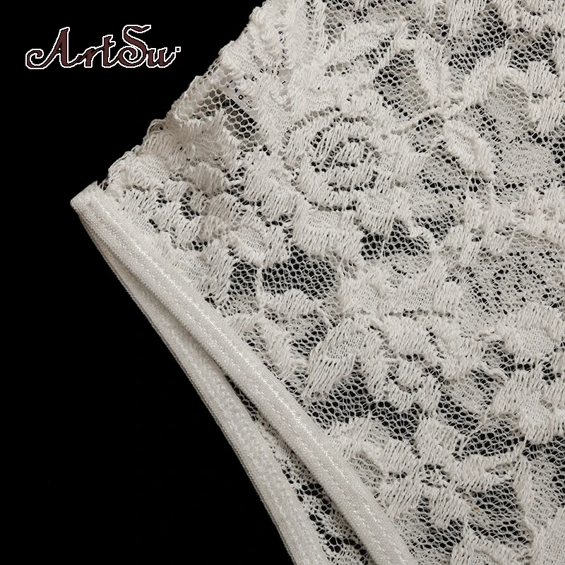 

ArtSu See Through Mesh Bodysuit Sexy Patchwork Bodysuits Women Sleeveless Bralette Nightwear Bodycon Jumpsuit 61255