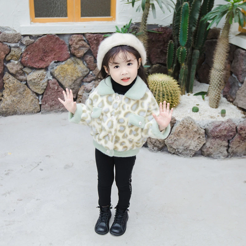 Зимние пальто для девочек Детская леопардовая Вельветовая плотная куртка модная