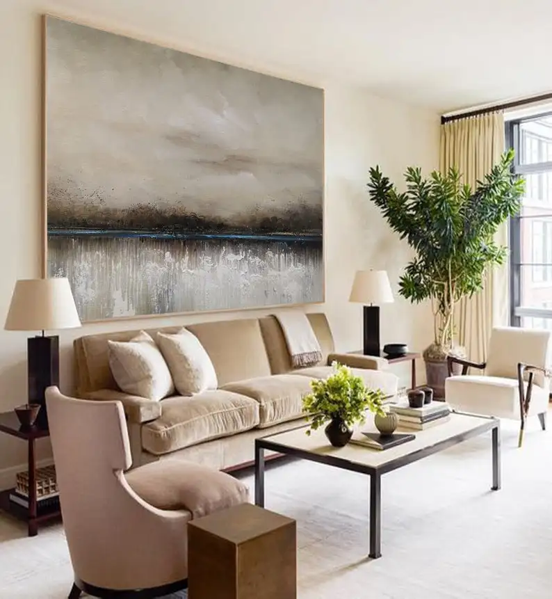 Морская абстрактная живопись пейзаж океана серая неба большая Абстрактная на