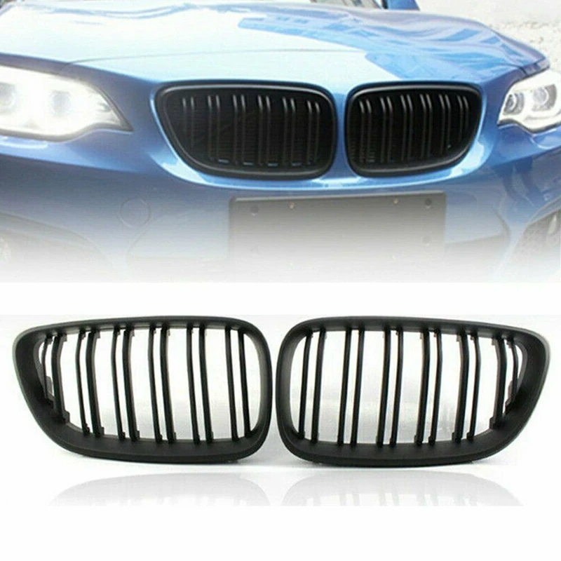 Grill Front Bumper Kidney Double Line Grille Sport for-BMW M2 F87 F22 F23 2014-2018 220I 230I 235I Matte Black | Автомобили и