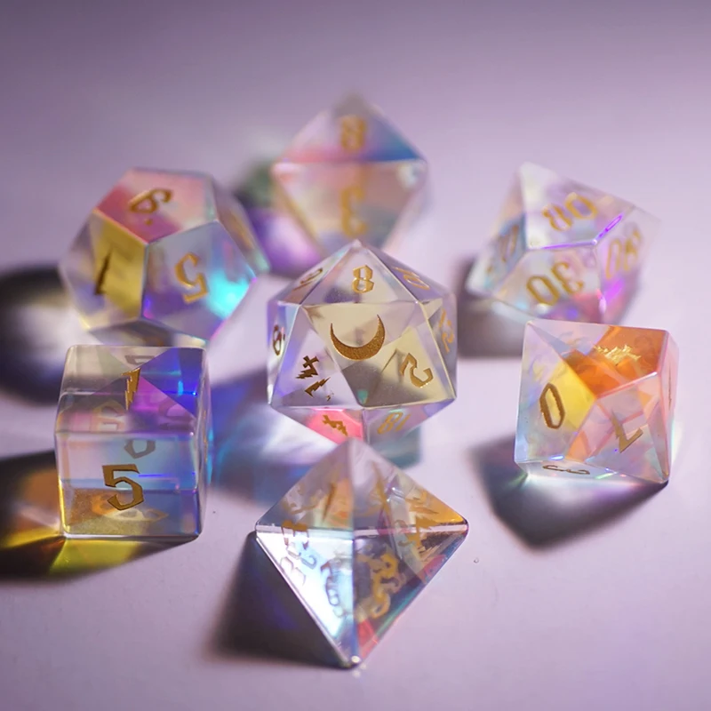 7 шт./компл. цветной лазерный кристалл многогранные кости D &amp d D4 D6 D8 D10 % D12 D20 TRPG