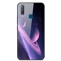 for vivo y3 phone case tempered glass case back cover with black silicone bumper star sky pattern