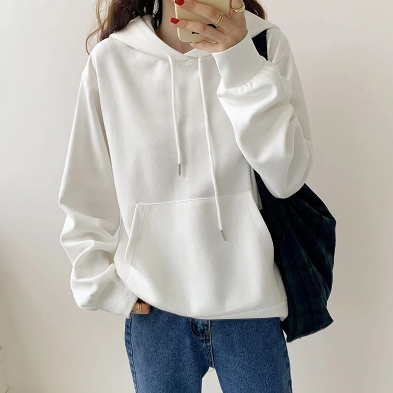 

2021 new spring and autumn Korean loose oversize white hooded sweater ins tide jacket.