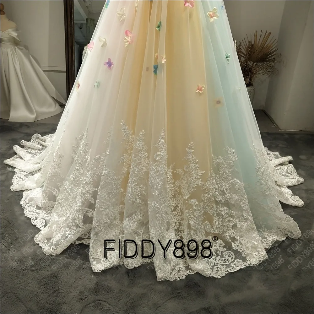 Многоцветные свадебные платья тюль 3D цветы Радуга Vestido de Novia 2019 robe mariage | Свадьбы и