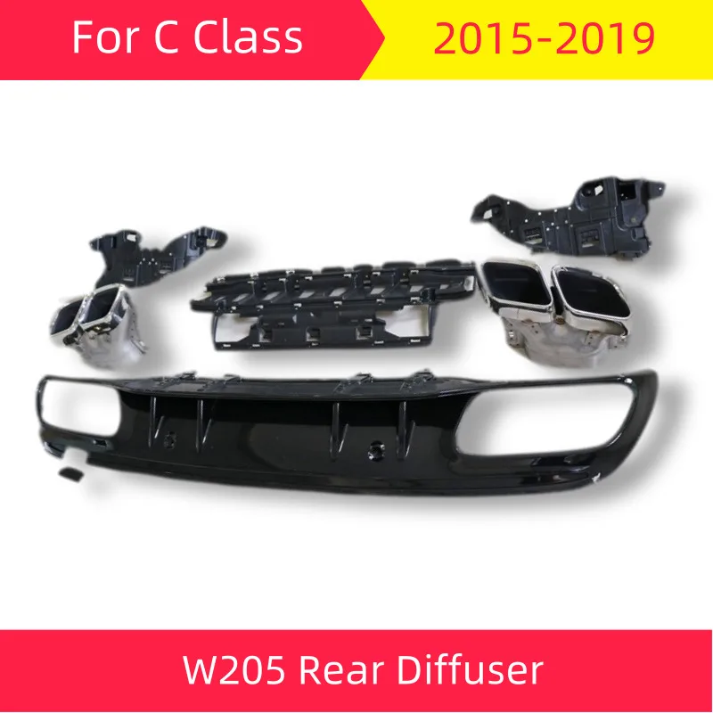 Sliver exhuast tips Задний диффузор с наконечниками для Mercedes W205 C Класс- Седан 4 двери C180 C200 C300 диффузор+ 4 выхода PP материал - Цвет: Sliver exhuast tips