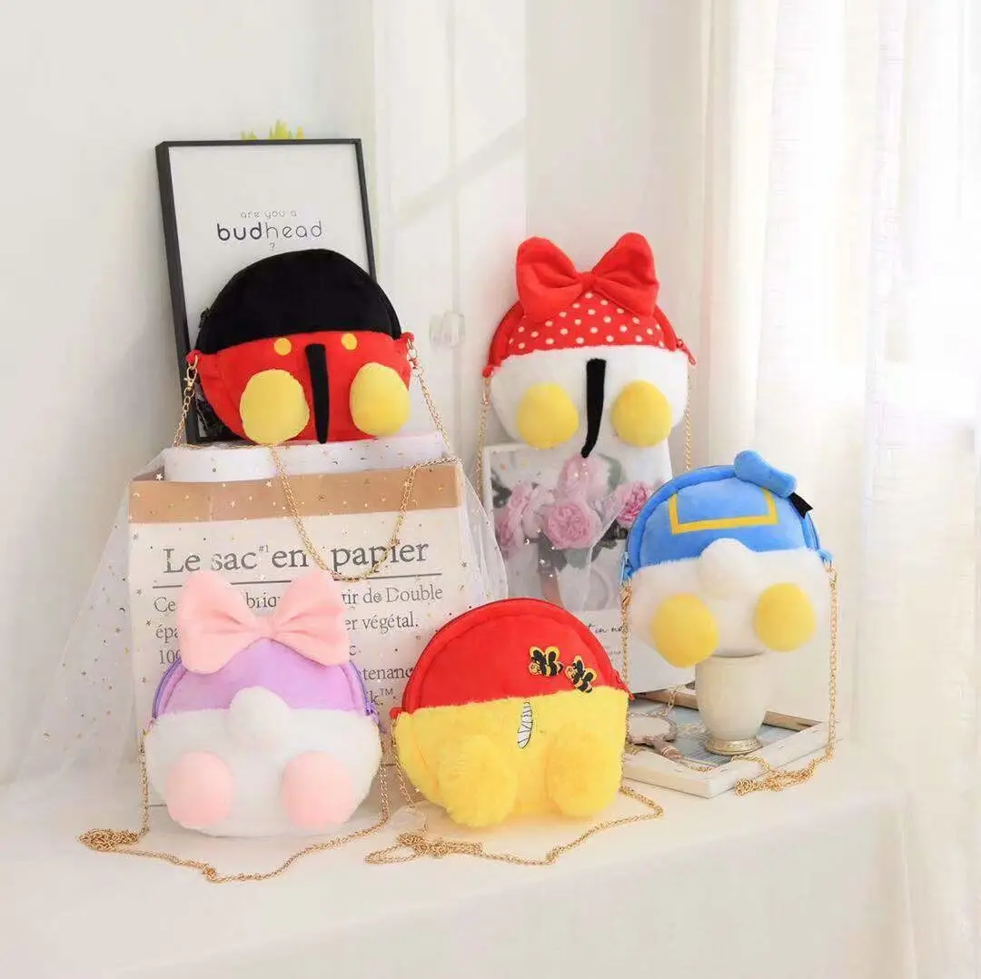 

Cute cartoon animal butt styling Donald Duck Mickey Messenger bag plush small Kawaii bag Coin Purse Toy for Girl Gift