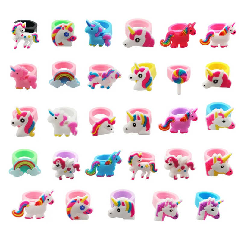 

20Pcs Cute Silica Gel Unicorn Ring Treat Kids Birthday Baby Shower Party Favors Guests Funny Gift Pinata Fillers Finger Decorate