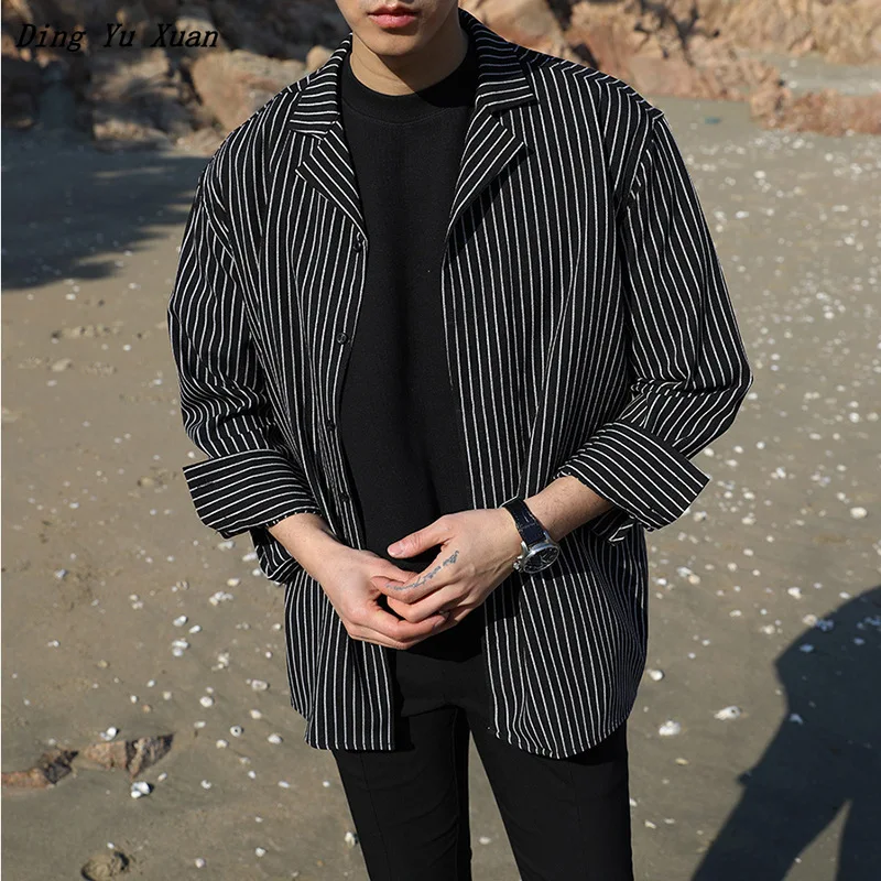 Мужская Повседневная рубашка с длинным рукавом в Корейском стиле желтая черная