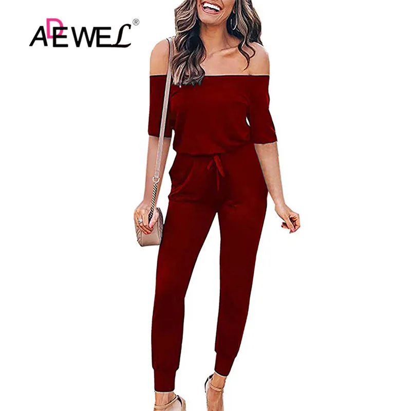 ADEWEL комбинезон женский Повседневный однотонный без рукавов черный в обтяжку