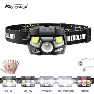 Светодиодный налобный фонарь ANYIGE с датчиком движения, Ультраяркий водонепроницаемый Головной фонарь с зарядкой от USB, 1000 люмен