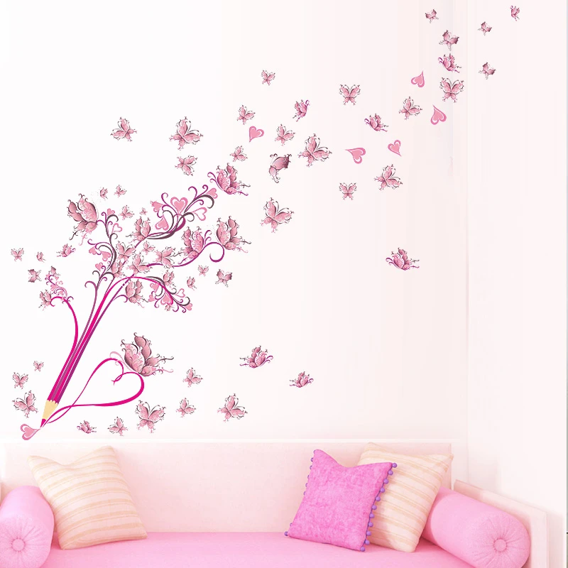 

Fantastic Pencil Butterflies Flower Wall Stickers For Girls Room Kids Bedroom Home Decor Diy Mural Art Pvc Decal