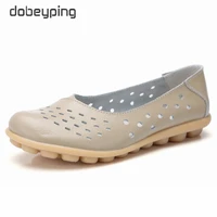 dobeyping genuine leather women flats new cut outs summer shoes woman hollow womens loafers female solid shoe large size 35 44