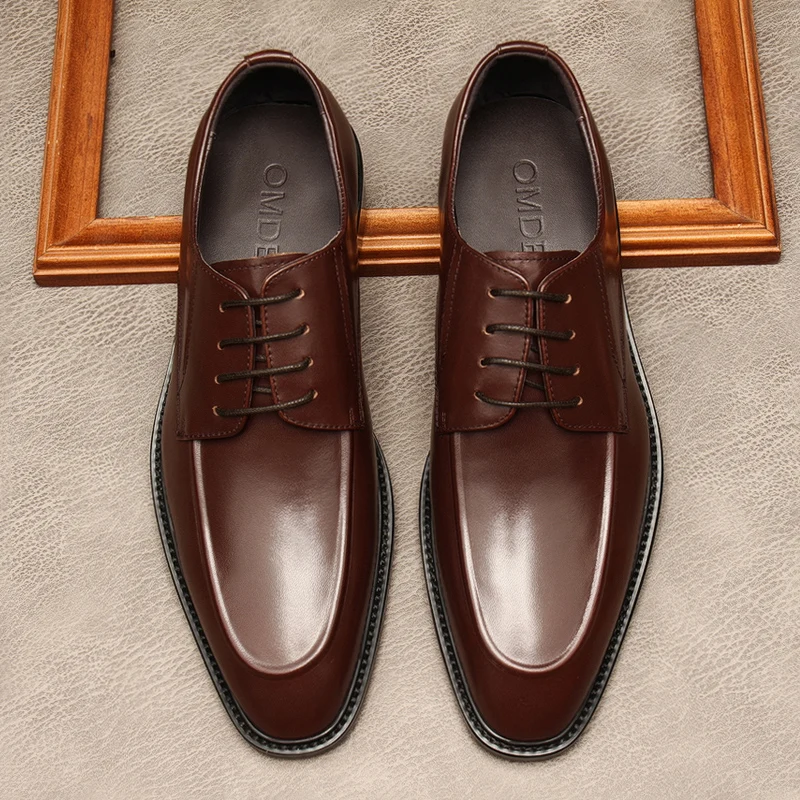 Мужские классические туфли черные из натуральной кожи на шнуровке с пряжкой