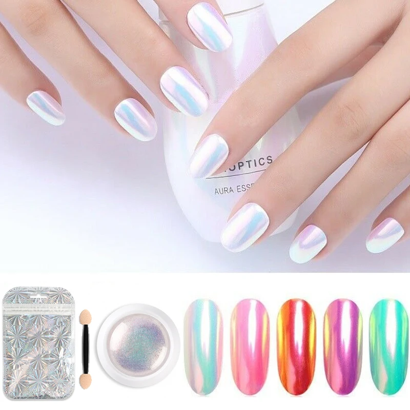 Новинка 1 коробка зеркальный лак для ногтей порошок Неоновый Аврора Русалка