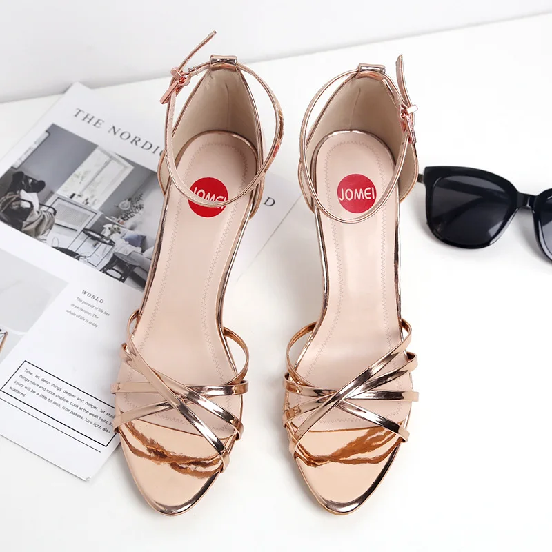 Летние женские босоножки с металлической зеркальной платформой на тонком