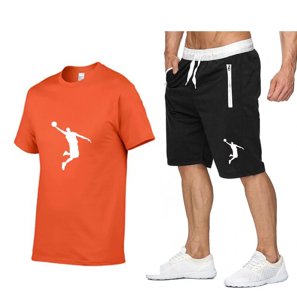 

Men's Fashion Printed Casual T-Shirt And Shorts Set Breathable Cotton Short Sleeve Summer New 2021 Sportswear Running Fitness