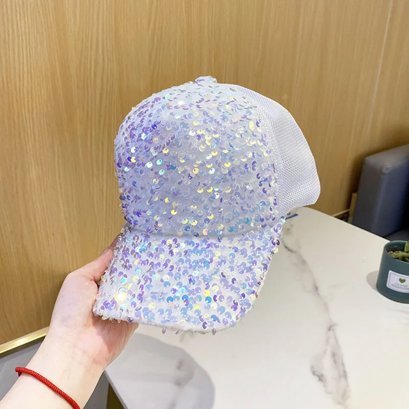 

2021 New Hat Female Color Sequined Cap Summer Breathable Mesh Baseball Cap Youth Spring Autumn Outing Shopping Sunhat