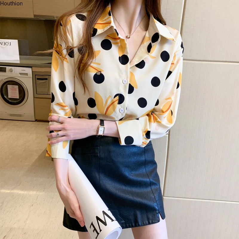 

Women's Blouse Summer Tops Polo Shirt Casual Shirts Chiffon Blouses Fashion Top Long Sleeve Dot New Ship Immediately Houthion