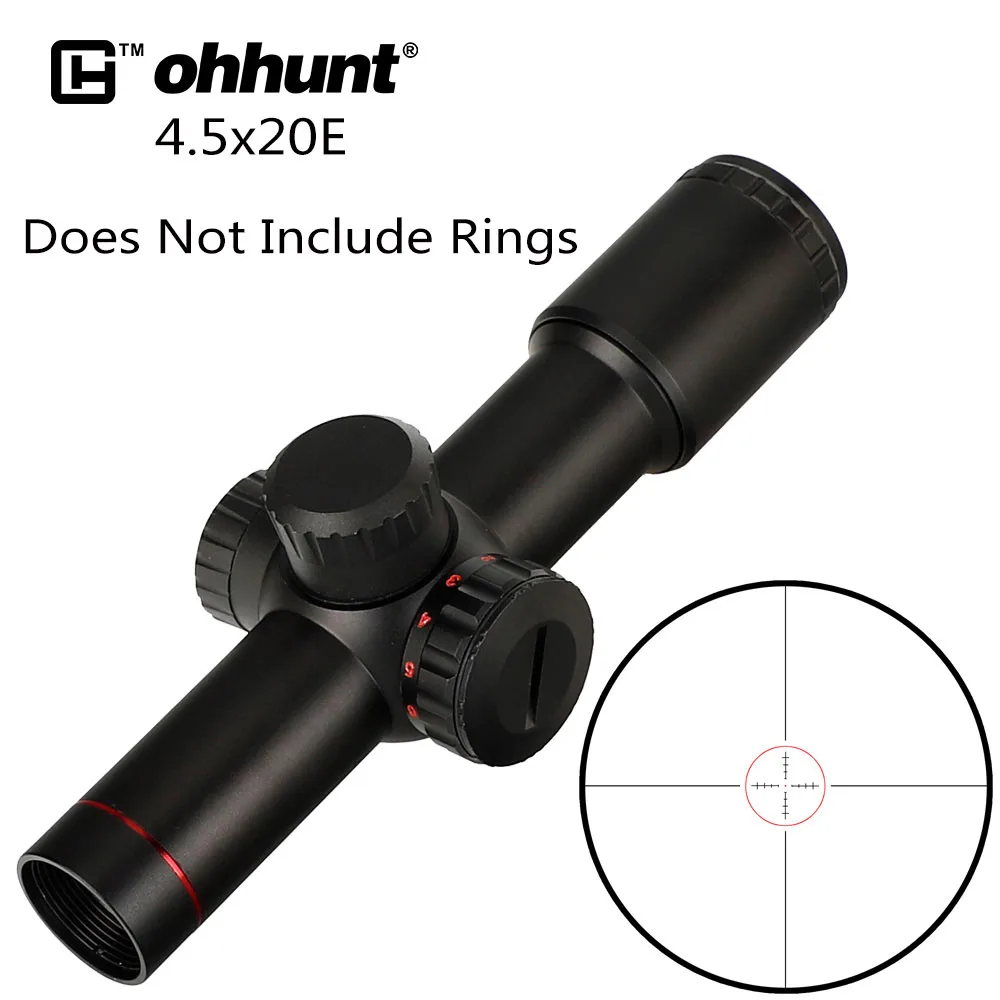 Not Include Rings Ohhunt 4.5x20E компактный охотничий прицел с красной подсветкой из выгравированного стекла с откидными крышками и кольцами - Цвет: Not Include Rings