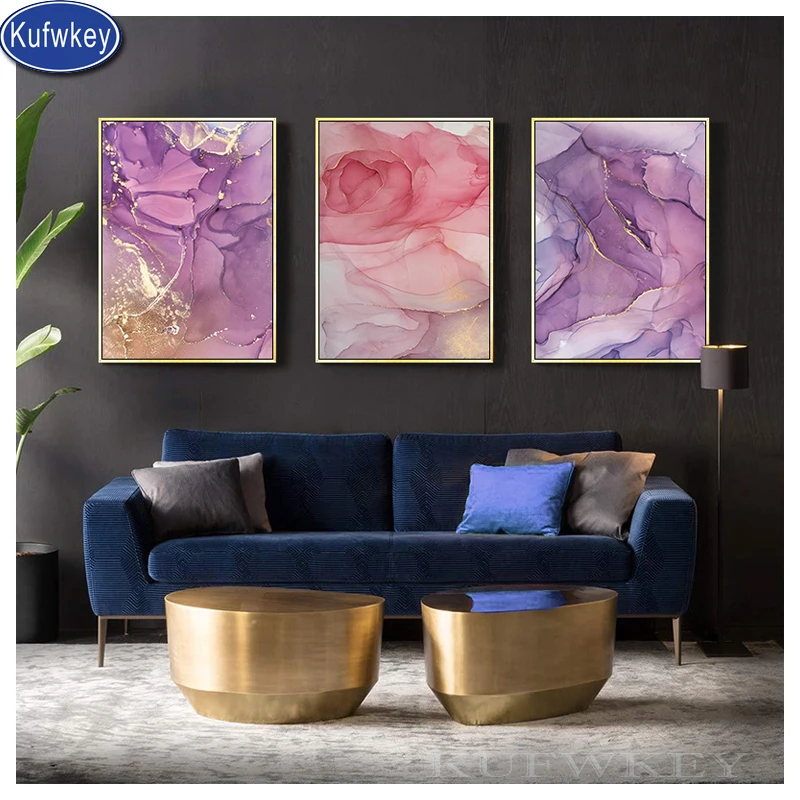 Триптих Современная Абстрактная живопись замечательные яркие золотистые