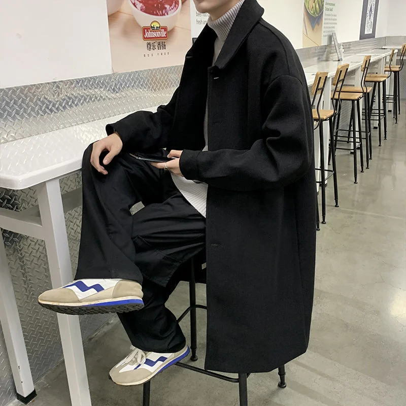 Зимняя ветровка средней длины пальто выше колена однотонный плотный Тренч