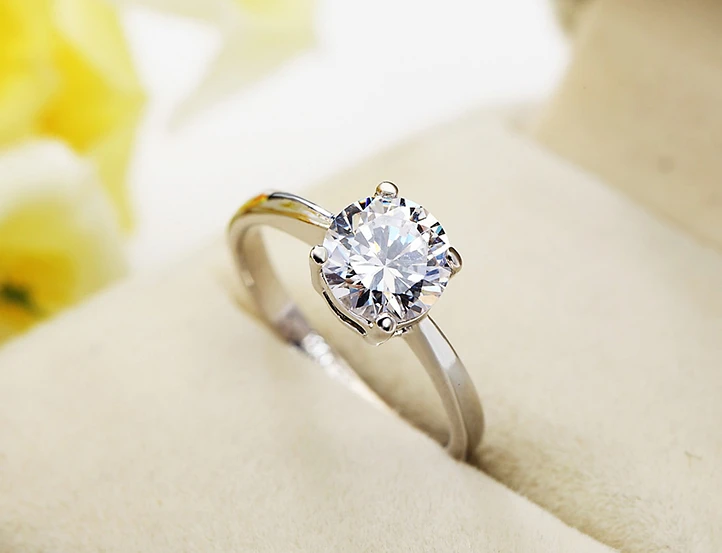 Высокое качество супер 3.5ct обручальные Серебряные Кольца цвет 10 мм сверкающий прозрачный кубический цирконий Кристалл Женское Обручальное кольцо