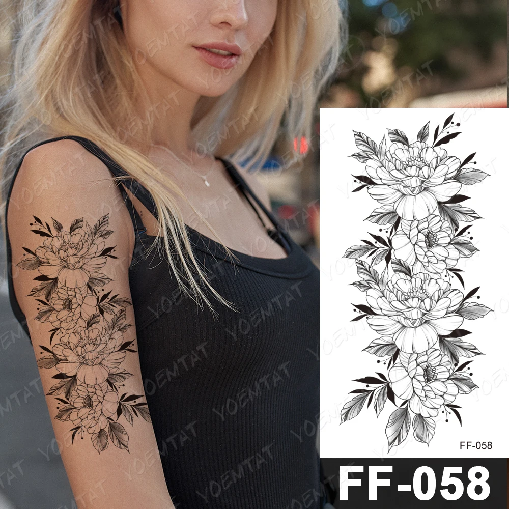 

Waterproof Temporary Tattoo Sticker Peony Rose Flower Flash Tattoos Female Inkjet Geometric Body Art Arm Thigh Fake Tatto Women