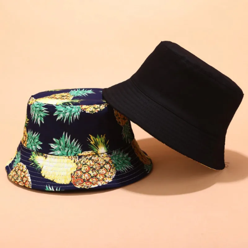 Панама с принтом ананаса Женская двусторонняя хлопковая шляпа изображением