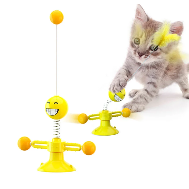 

Cat Toy Set Windmill with Replaceable Resilient Feather and Ball Sucking Disc Base Portable Interactive Fidget Toy
