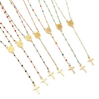2021 new stainless steel religious link cable chains findings necklace gold plated cross jesus enamel 49cm19 28 long 1pc
