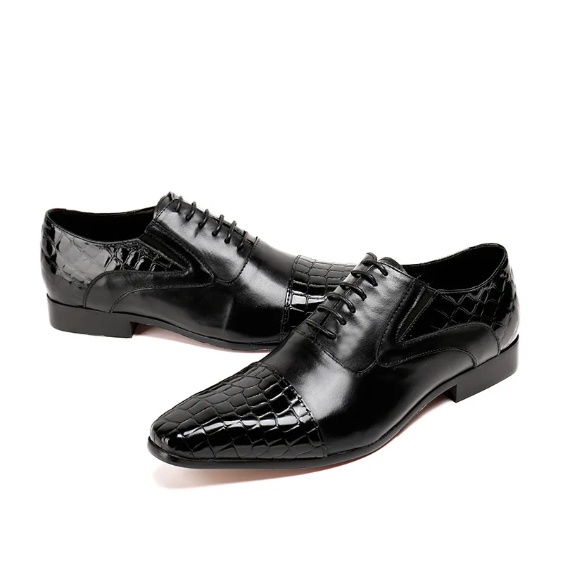 Men Leather Formal Shoes Snake Skin Prints Business Dress Classic Style Black Lace Up Square Toe For Oxford | Обувь